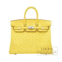 エルメス バーキン バッグ（レディース） エルメス　バーキン25　ジョーヌシトロン　オーストリッチ　シルバー金具　HERMES　Birkin bag 25　Jaune citron　Ostrich leather　Silver hardware