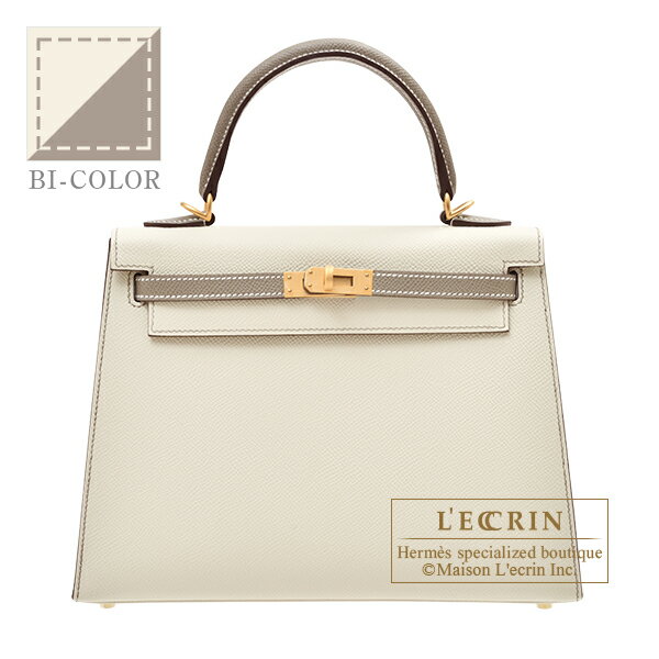 エルメス　パーソナルケリー25/外縫い　クレ/グリアスファルト　ヴォーエプソン　マットゴールド金具　HERMES　Personal Kelly bag 25　Sellier　Craie/Gris asphalt　Epsom leather　Matt gold hardware