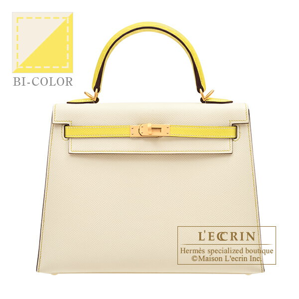 ケリー エルメス　パーソナルケリー25/外縫い　ナタ/ライム　ヴォーエプソン　マットゴールド金具　HERMES　Personal Kelly bag 25　Sellier　Nata/Lime　Epsom leather　Matt gold hardware