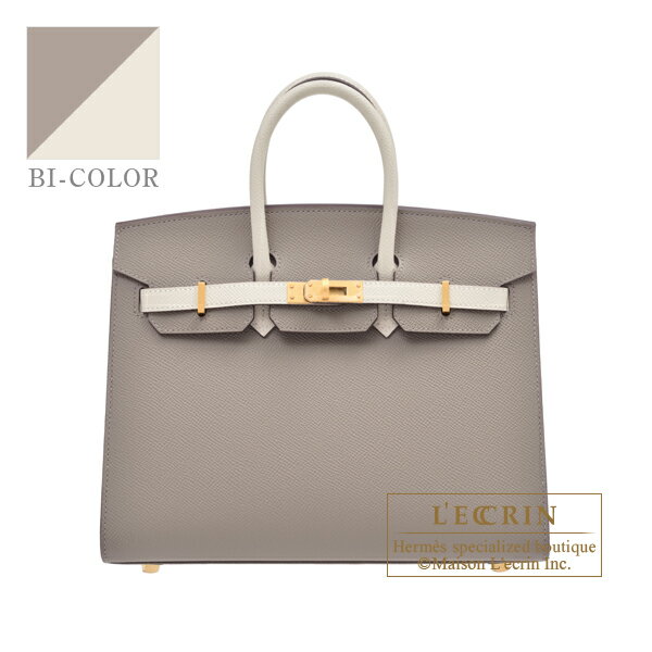 エルメス　パーソナルバーキンセリエ25　グリアスファルト/クレ　ヴォーエプソン　マットゴールド金具　HERMES　Personal Birkin Sellier bag 25　Gris asphalt/Craie　Epsom leather　Matt gold hardware