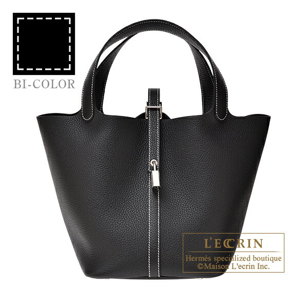 エルメス　ピコタンロック22/MM　ホワイトステッチ　ブラック　トリヨンクレマンス　シルバー金具　HERMES　Picotin Lock Stitch bag 22/MM　Black　Clemence leather　Silver hardware