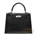 エルメス ケリー25/外縫い ブラック ボックスカーフ シルバー金具 HERMES Kelly bag 25 Sellier Black Box calf leather Silver hardware