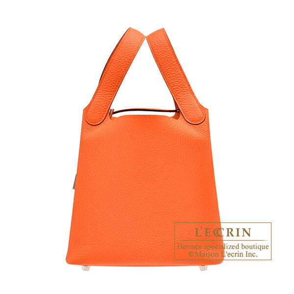 オレンジ エルメス　ピコタンロック18/PM　オレンジミニアン　トリヨンクレマンス　シルバー金具　HERMES　Picotin Lock bag 18/PM　Orange minium　Clemence leather　Silver hardware