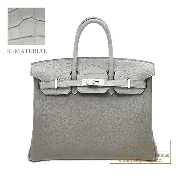 エルメス　バーキンタッチ25　グリメイヤー/グリシマン　トゴ/クロコダイル アリゲーターマット　シルバー金具　HERMES　Birkin Touch bag 25　Gris meyer/Gris ciment　Togo leather/Matt alligator crocodile skin　Silver hardware