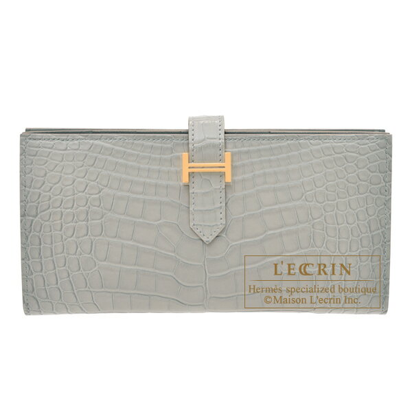 エルメス　ベアンスフレ　パールグレー　クロコダイル　アリゲーターマット　ゴールド金具　HERMES　Bearn Soufflet　Pearl grey　Matt alligator crocodile skin　Gold hardware