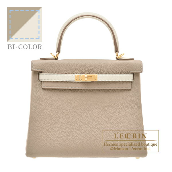 エルメス　パーソナルケリー25/内縫い　トゥルティエールグレー/クレ　トゴ　ゴールド金具　ブルーステッチ　HERMES　Personal Kelly bag 25　Retourne　Gris tourterelle/Craie　Togo leather　Gold hardware　Blue stitch