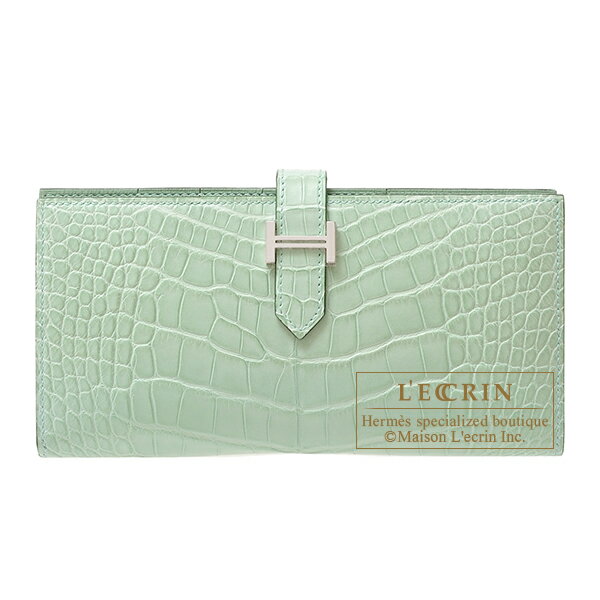 エルメス　ベアンスフレ　ヴェールドー　クロコダイル　アリゲーターマット　シルバー金具　HERMES　Bearn Soufflet　Vert d'eau　Matt alligator　crocodile skin　Silver hardware