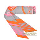 エルメス ツイリー エクスリブリス グリス/オレンジ/ローズボンボン シルク HERMES Twilly Ex-Libris Gris/Orange/Rose ...