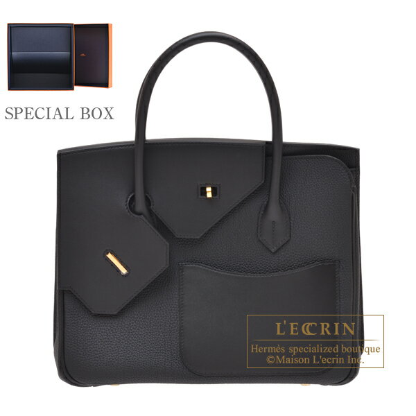 エルメス　バーキン無秩序 30　ブラック　トゴ/スイフト/ヴァッシュハンター　ゴールド金具　HERMES　Birkin en desordre 30　Black　Togo/Swift/Vache Hunter leather　Gold hardware