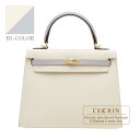 エルメス　パーソナルケリー25/外縫い　クレ/ブルーグラシエ　ヴォーエプソン　シャンパンゴールド金具　HERMES　Personal Kelly bag 25　Sellier　Craie/Blue glacier　Epsom leather　Champagne gold hardware