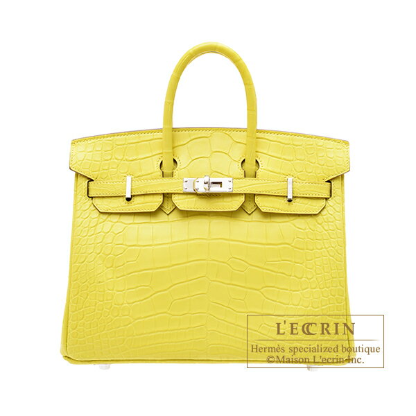 エルメス　バーキン25　ライム　クロコダイル　アリゲーターマット　シルバー金具　HERMES　Birkin bag 25　Lime　Matt alligator crocodile skin　Silver hardware