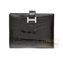 エルメス　ベアンコンパクト　ブラック　クロコダイル　アリゲーター　シルバー金具　HERMES　Bearn compact wallet　Black　Alligator　crocodile skin　Silver hardware