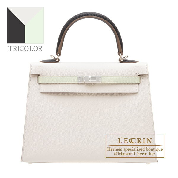エルメス　ケリートリコロール25/外縫い　グリペール/ヴェールフィズ/グラファイト　ヴォーエプソン　シルバー金具　HERMES　Kelly Tricolore bag 25　Sellier　Gris pale/Vert fizz/Graphite　Epsom leather　Silver hardwareのサムネイル