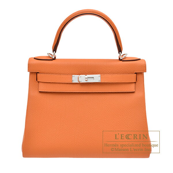 ケリー エルメス　ケリー28/内縫い　オレンジ　トゴ　シルバー金具　HERMES　Kelly bag 28　Retourne　Orange　Togo leather　Silver hardware