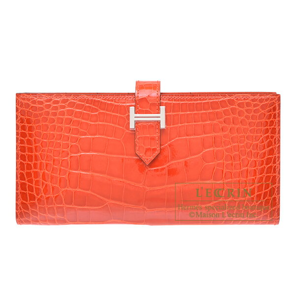 エルメス　ベアンスフレ　オレンジポピー　クロコダイル　アリゲーター　シルバー金具　HERMES　Bearn Soufflet　Orange poppy　Alligator　crocodile skin　Silver hardware