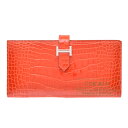 エルメス　ベアンスフレ　オレンジポピー　クロコダイル　アリゲーター　シルバー金具　HERMES　Bearn Soufflet　Orange poppy　Alligator　crocodile skin　Silver hardware