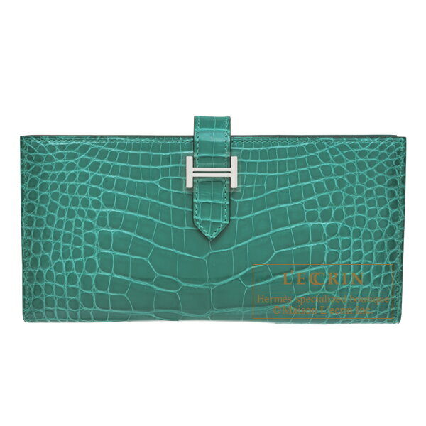 エルメス　ベアンスフレ　ヴェールジェイド　クロコダイル　アリゲーター　シルバー金具　HERMES　Bearn Soufflet　Vert jade　Alligator crocodile skin　Silver hardware