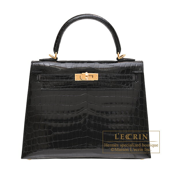 ᥹꡼25/˥֥å롡˥ƥɶHERMESKelly bag 25SellierBlackNiloticus crocodile skinGold hardware