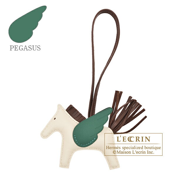 Rakuten - エルメス　ロデオチャームペガサスPM　クレ/ショコラ/ヴェールモワイヤン　アニョーミロ/スイフト　HERMES　Rodeo charm Pegasus PM　Craie/Chocolat/Vert moyen　Agneau/Swift leather
