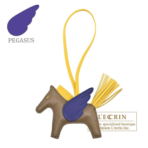 Rakuten - エルメス　ロデオチャームペガサスPM　エトゥープ/ジョーヌナプル/パープル　アニョーミロ/スイフト　HERMES　Rodeo charm Pegasus PM　Etoupe grey/Jaune de naples/Purple　Agneau/Swift