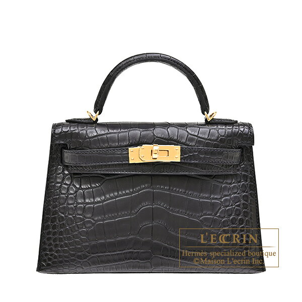 エルメス　ケリーミニ/外縫い　ブラック　クロコダイル　アリゲーターマット　ゴールド金具　HERMES　Kelly bag mini　Sellier　Black　Matt alligator　crocodile skin　Gold hardware