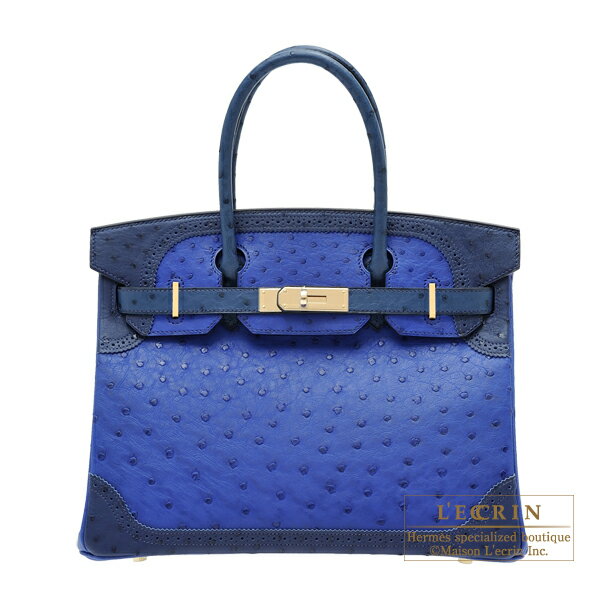 エルメス　バーキンギリーズ30　ブルーサフィール/ブルーアイリス　オーストリッチ　シャンパンゴールド金具　HERMES　Birkin Ghillies bag 30　Blue saphir/Blue iris　Ostrich leather　Champagne gold hardware