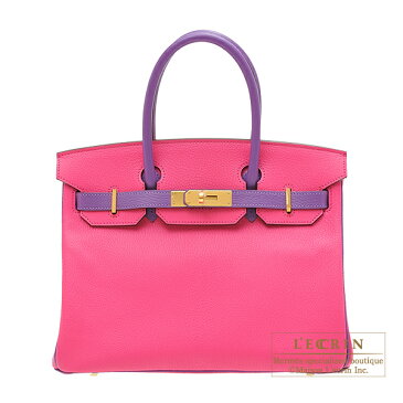 エルメス　パーソナルバーキン30　ローズティリアン/パルム　シェブルミゾル　ゴールド金具　HERMES　Personal Birkin bag 30　Rose tyrien/Parme　Chevre myzore goatskin　Gold hardware