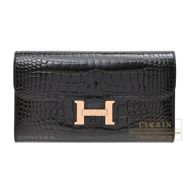 エルメス　コンスタンスロング　ブラック　クロコダイル　アリゲーター　ローズゴールド金具　HERMES　Constance long　Black　Alligator　crocodile skin　Rose gold hardware