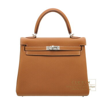 エルメス　ケリー25/内縫い　ゴールド　トゴ　シルバー金具　HERMES　Kelly bag 25　Retourne　Gold　Togo leather　Silver hardware