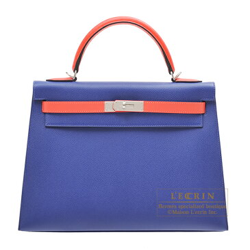 エルメス　パーソナルケリー32/外縫い　ブルーエレクトリック/ローズジャイプール　ヴォーエプソン　シルバー金具　HERMES　Personal Kelly bag 32　Sellier　Blue electric/Rose jaipur　Epsom leather　Silver hardware