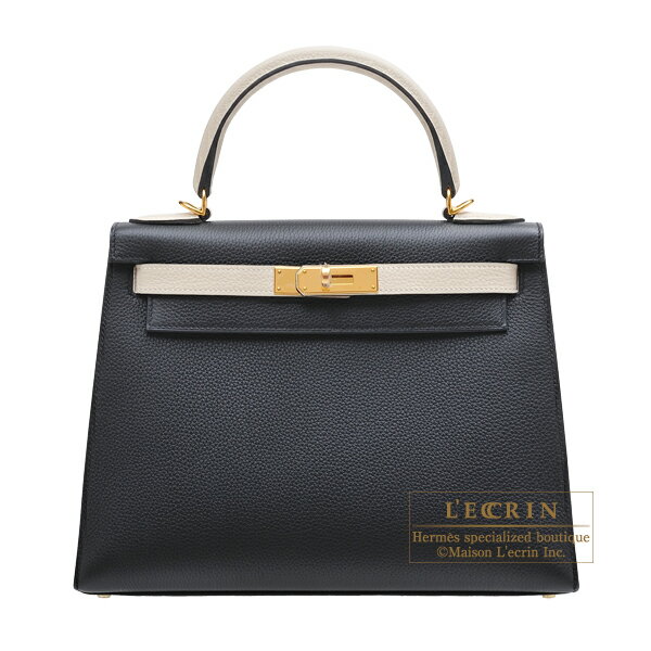 エルメス　パーソナルケリー28/外縫い　ブラック/クレ　トゴ　ゴールド金具　HERMES　Personal Kelly bag 28　Sellier　Black/Craie　Togo leather　Gold hardware