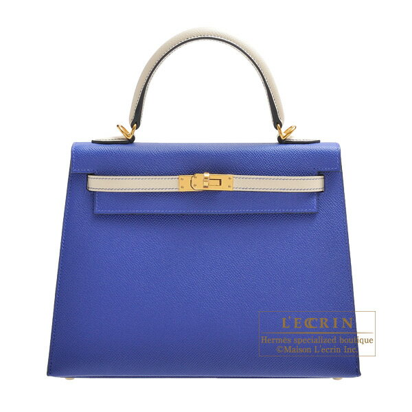 エルメス　パーソナルケリー25/外縫い　ブルーエレクトリック/クレ　ヴォーエプソン　ゴールド金具　HERMES　Personal Kelly bag 25　Sellier　Blue electric/Craie　Epsom leather　Gold hardware