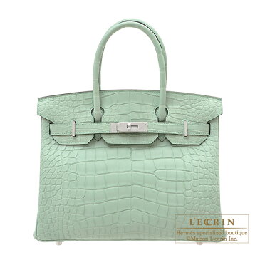 エルメス　バーキン30　ヴェールドー　クロコダイル　アリゲーターマット　シルバー金具　HERMES　Birkin bag 30　Vert d'eau　Matt alligator　crocodile skin　Silver hardware