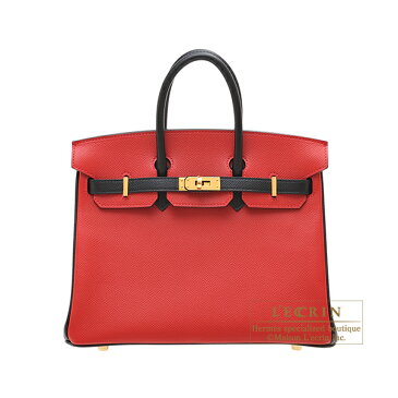 エルメス　パーソナルバーキン25　ルージュカザック/ブラック　ヴォーエプソン　ゴールド金具　HERMES　Personal Birkin bag 25　Rouge casaque/Black　Epsom leather　Gold hardware