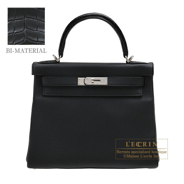 エルメス　ケリータッチ28/内縫い　ブラック　トゴ/クロコダイル　ポロサス　シルバー金具　HERMES　Kelly Touch bag 28　Retourne　Black　Togo leather/Porosus　crocodile skin　Silver hardwareのサムネイル