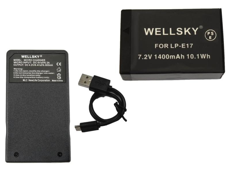 WELLSKY LP-E17 互換バッテリー 1400mAh LC-E17  USB 急速 バッテリーチャージャー EOS Kiss X8i Kiss X9 Kiss X9i Kiss X10 8000D 9000D M3 M5 RP M6
