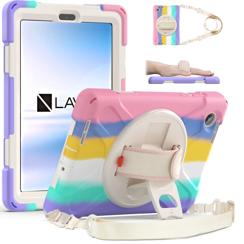 Doo LAVIE Tab T8 T0855/GASケース 8.0インチ LAVIE Tab T8 TAB08/H04用 ショルダーケース 耐衝撃 米軍MIL資格 360度回転スタンド 調節可能ハンドストラップと肩掛けー付き カメラ保護 防塵 三層頑丈な