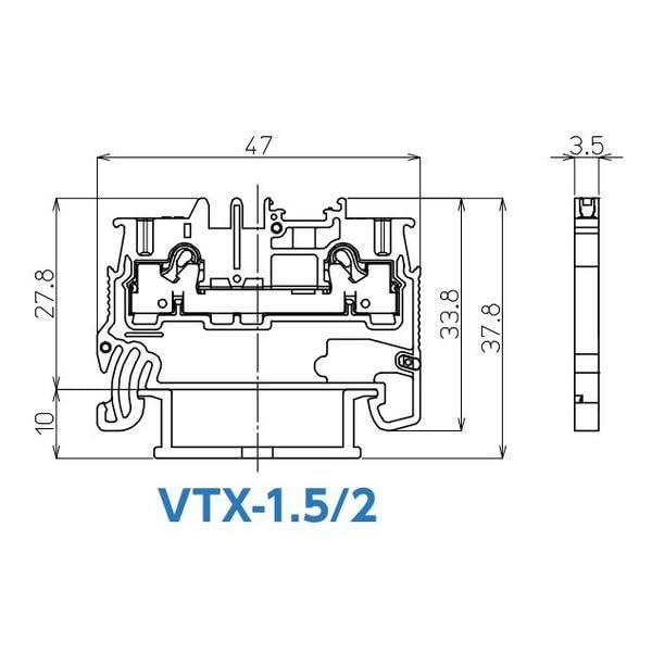 メゾンクローバーの東洋技研 VTXシリーズ レール付型端子台 100個入 VTX-1.5/2-100P｜アングル3