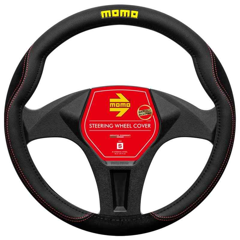 MOMO モモ COMFORT MICROFIBER コンフォートマイクロファイバー ハンドルカバー ステアリングカバー ITALY イタリア ミラノ Sサイズ ブラック×レッドステッチ