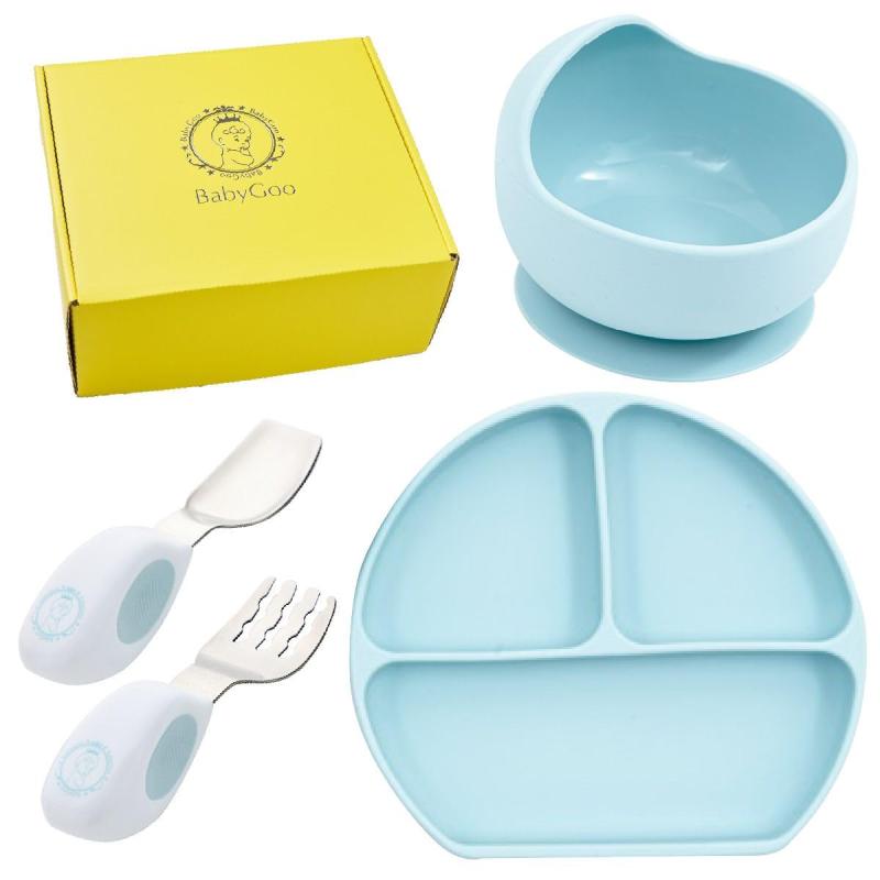 BabyGooⓇ ベビー食器セット ひっくり返らない 赤ちゃん 離乳食 吸盤 すくいやすい シリコン くっつく 赤ちゃん 人気 出産祝い プレート ボウル スプーン フォーク トレーニングカトラリー 食