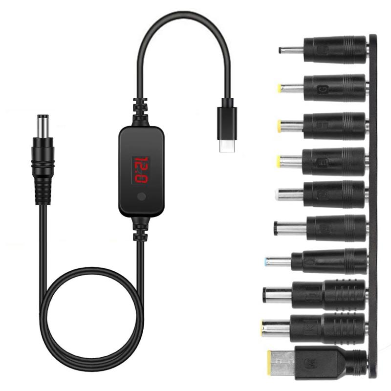 YACHUN USB C-DC PDアダプタケーブル 変換プラグ付き 5.5x2.5mm 1.2m 調整可能電圧 5V-9V-12V-15V-20V Type-C to DC電源ケーブル 5.5*3..