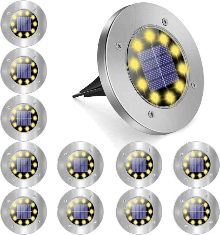 ソーラーグラウンドライト-12パック10LEDソーラーライト屋外ガーデン防水歩道ディスク地下の風景照明芝生パティオヤードパスウェイステップデッキウォークウェイ（12パック）どこでも照明：ソーラーグラウンドライトは、中庭、庭園、歩道、芝生、廊...