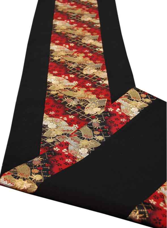 和風 着物テーブルランナー リバーシブル 金襴織 帯 箱入り包装済 150cm (扇)