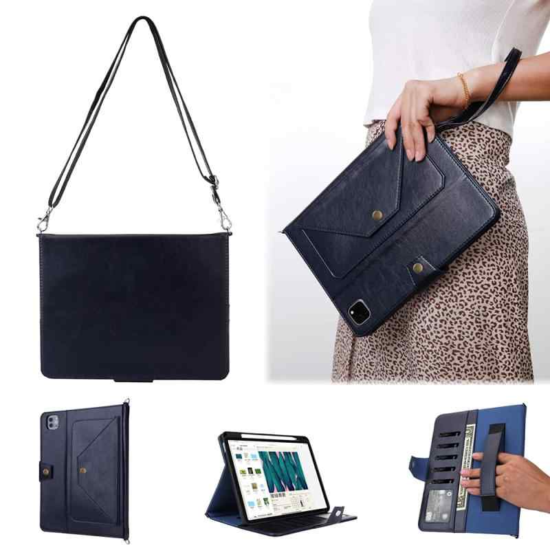 For 2024モデルiPad Pro 11インチ封筒型ケース手帳型iPad Pro 11第5世代ショルダーストラップ付 斜め掛けApple Pencilワイヤレス充電対応オートスリープ カード収納 紙幣収納スタンド機能伸縮性ハン