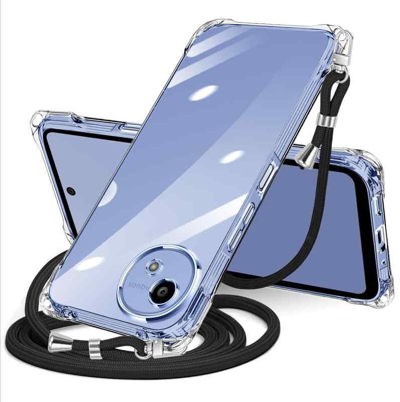 ケース クリア ショルダー スマホケース カバー 肩掛け 斜めかけ 縄掛けケース 透明 TPU 薄型 耐衝撃 携帯ケース 紐付き 斜めがけ 織りストラップ付き ネックストラップ ショルダー ケース
