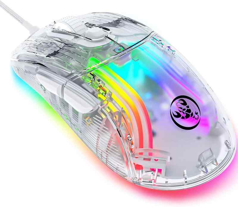 MAMBASNAKE X400 ゲーミングマウス 透明 スケルトン マウス 有線 軽量 プログラム可能 RGB イルミネーション 13種類照明効果 消灯でき 光学式マウス マウス ゲーム用 透明マウス 12800DPI 6段調整可