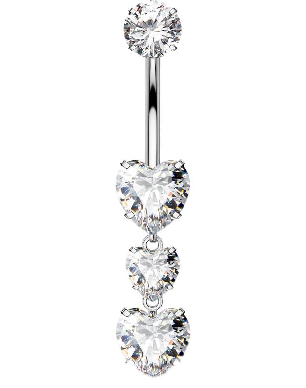 OUFER ボディピアス 内部ベリーバー 14G 10/12/14mm へそピアス ジュエリー チタン へそバー ダングルへそピアスバー クリアハート キュービックジルコニア ベリーボタンリング