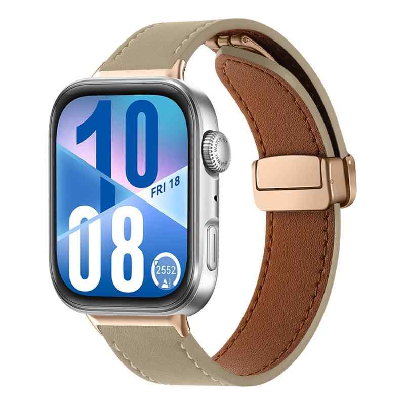 [AiMaoo] 가죽 밴드 Huawei Watch Fit 4/4 Pro/Fit 3 대응 교환 벨트 자기 버클 부착 고급 교환 밴드 장착 간단 가죽 바꾸어 벨트 비즈니스 스타일 스트랩 컴파티블 Huawei Watch Fit
