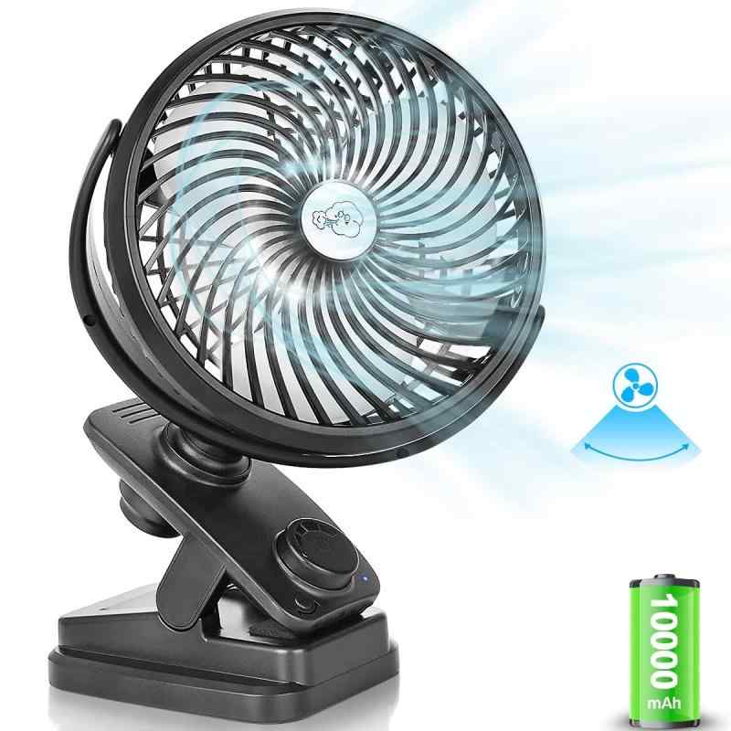 【自動首振り＆10000mAh】 卓上扇風機 充電式 静音 クリップ 小型扇風機 USB 360度角度調整 風量無段階調節 最長107時間連続使用 LEDライト 強風 アロマ対応 オフィス 車 アウトドア 直径16cm