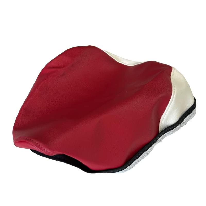 ホンダ リトルカブ (C50) (張替)専用設計 シートカバー 日本製(厚手生地)【生地色：赤、白ツートン ステッチ 透明】張替タイプ CHRIS-HCH1003-C680C20S0(2)